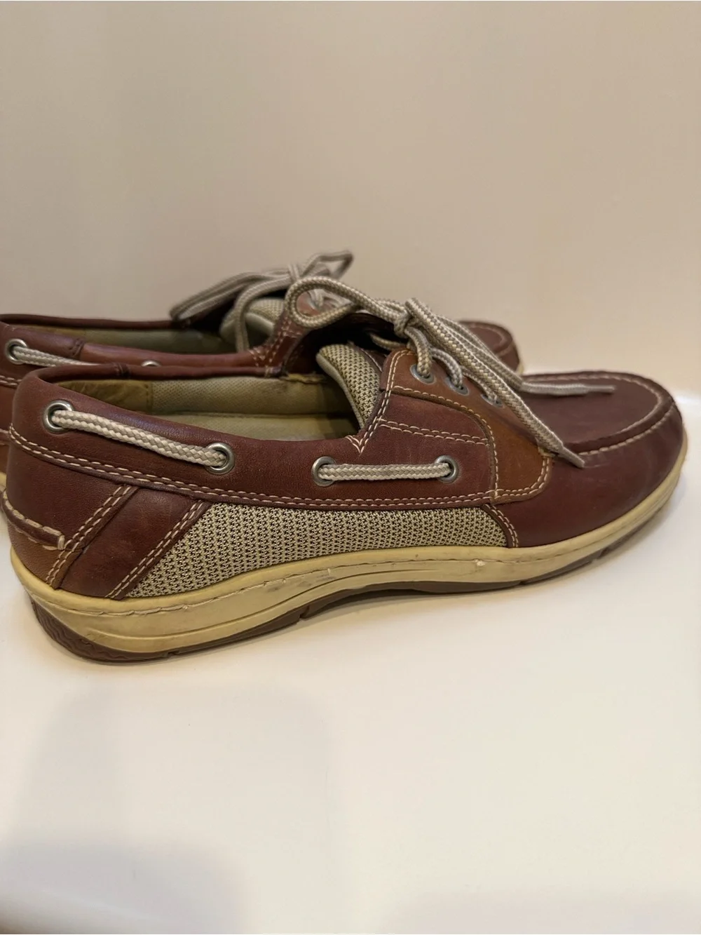 Chaps Men’s Leather Boat Shoes Brown Lace-Up Loafers Size 11M